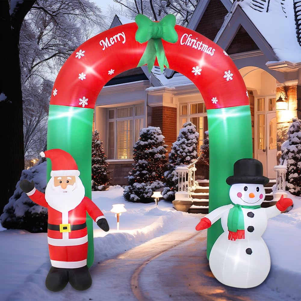 OHMG 2.4m Lights4fun LED Weihnachtsbeleuchtung Aufblasbar Schneemann Außen Weihnachtsfigur Aufblasbare Weihnachtsdeko Amerikanisch Weihnachtsmann Aufblasbar