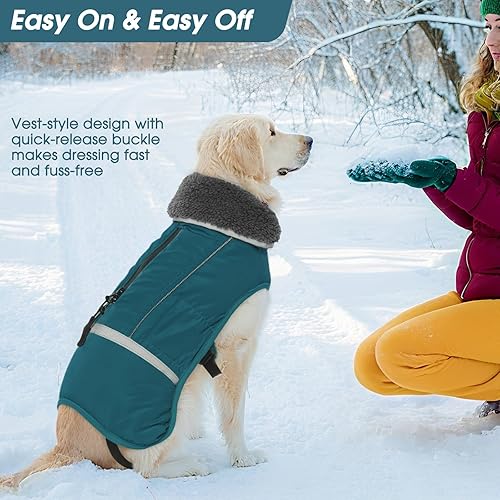 Miniatura 5 de Abrigo de perro cálido reflectante chaqueta de invierno, impermeable a prueba de viento para perros fríos, forro polar grueso para mascotas, chaleco