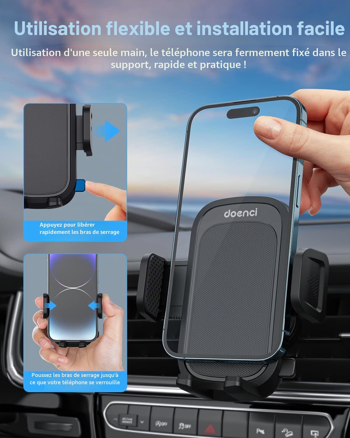 Support Téléphone Voiture [Clip de Qualité Militaire] pour Smartphone 4-7", Accroche Téléphone Rotatif à 360° – Compatible iPhone 16/15/14/13 Pro Max, Samsung/Xiaomi/Huawei