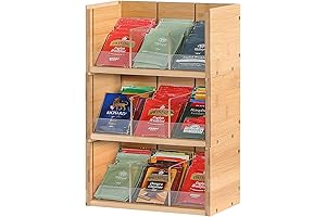 X-cosrack 3-Tier Stackable Bamboo Tea Bag Organizer Storage Box