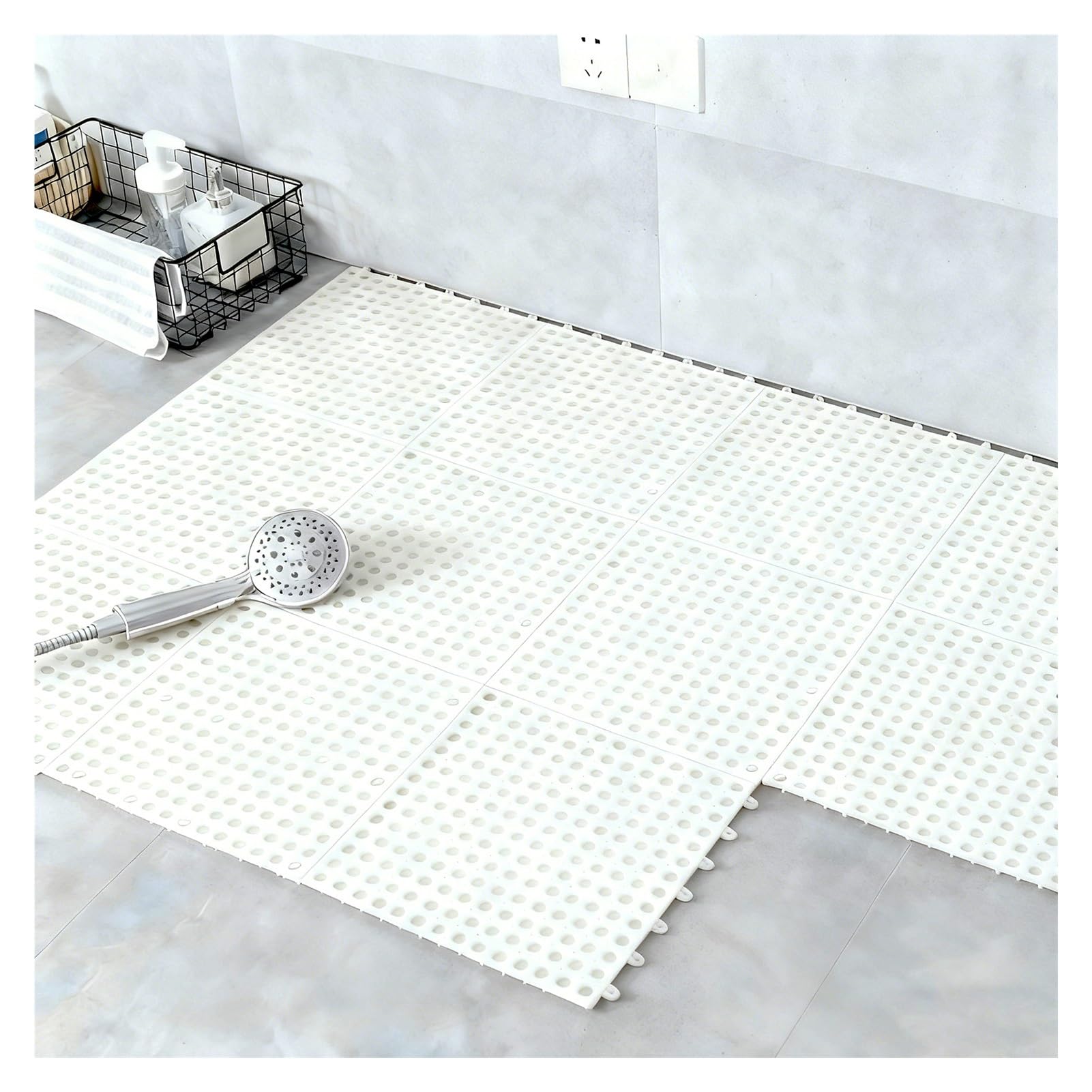 PVC Antideslizante Esterilla Tina Drenaje Shower Mat Fácil de Guardar Alfombrilla Elevada Zona Ocio en el Balcón(White,24pieces)
