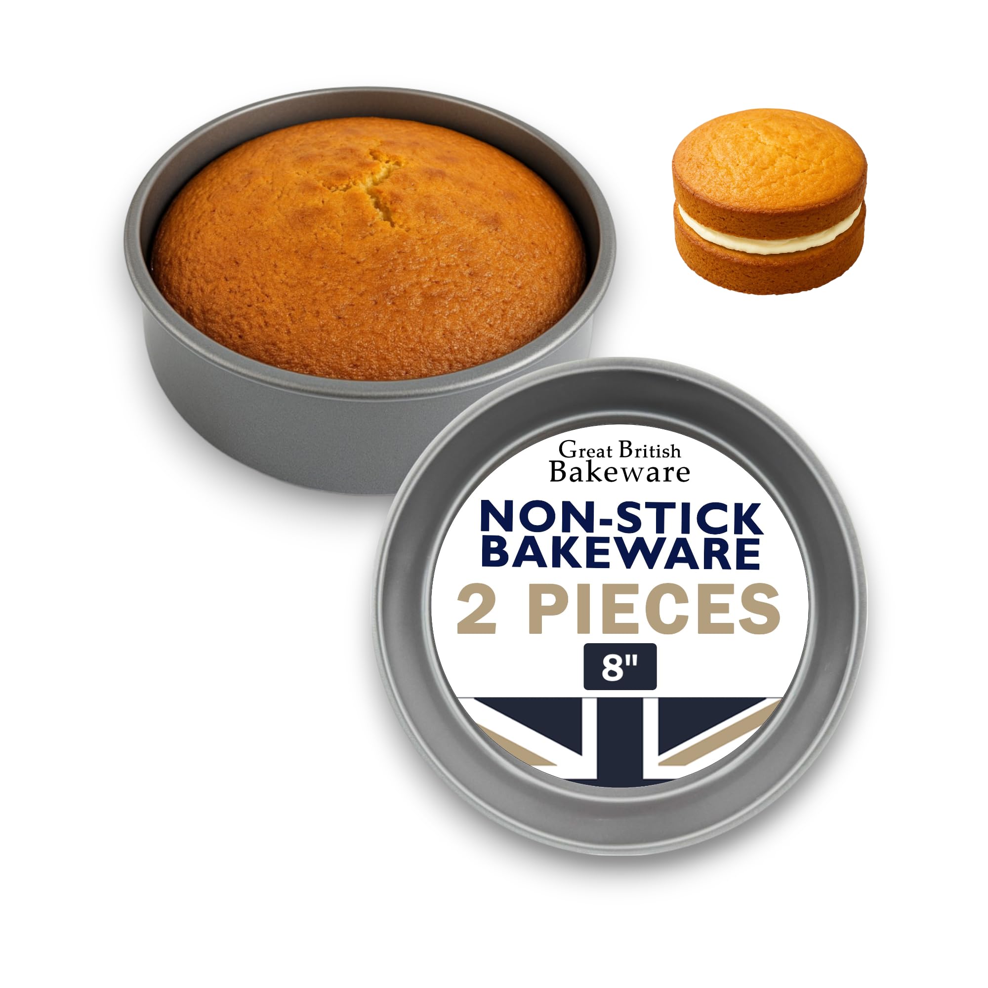 2x 8"" Victoria Sandwich Tin Fixed Base Non Stick Bakeware Cake Samuel Groves