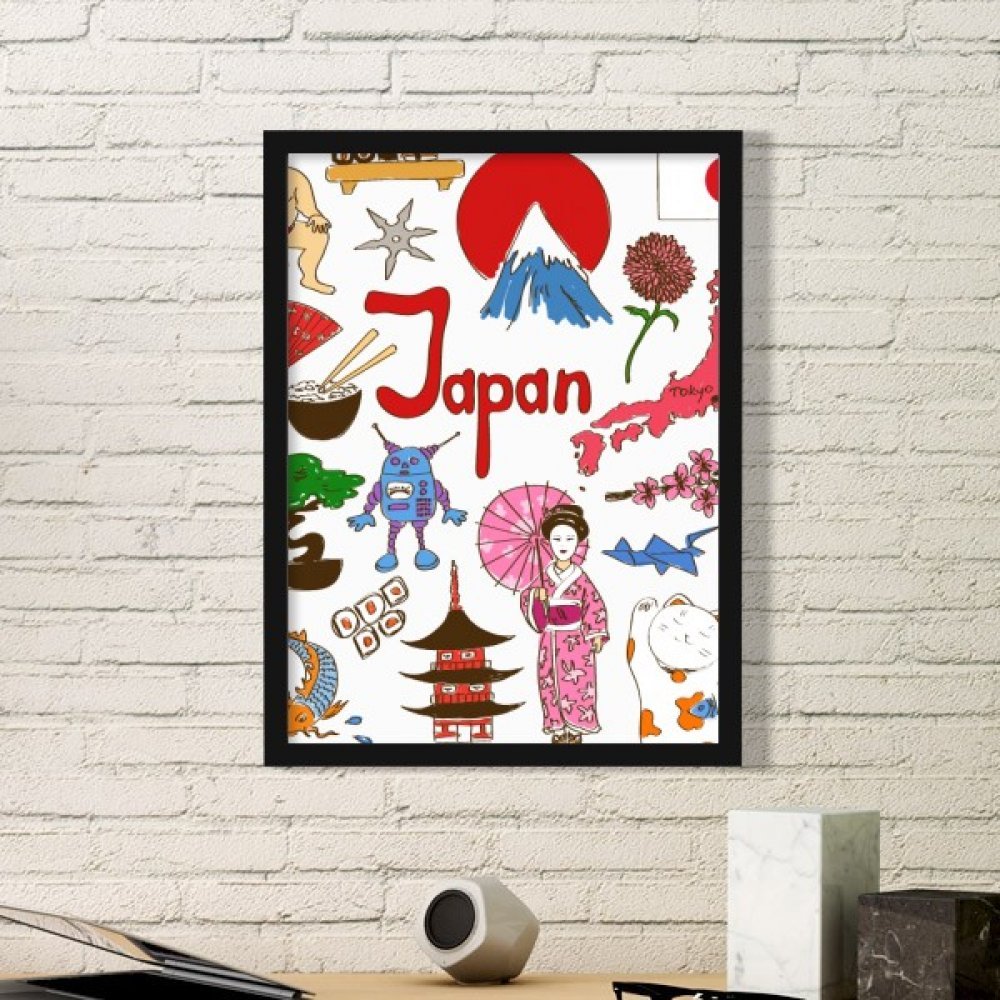 Cadre photo noir de haute qualité avec art prints paysage du Japon et motif épuré