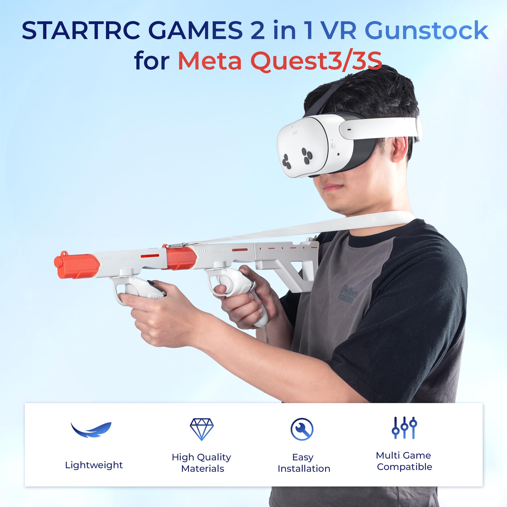 VR Gun Stock for Meta Quest 3S/Quest 3, Magnetic 2-in-1 VR