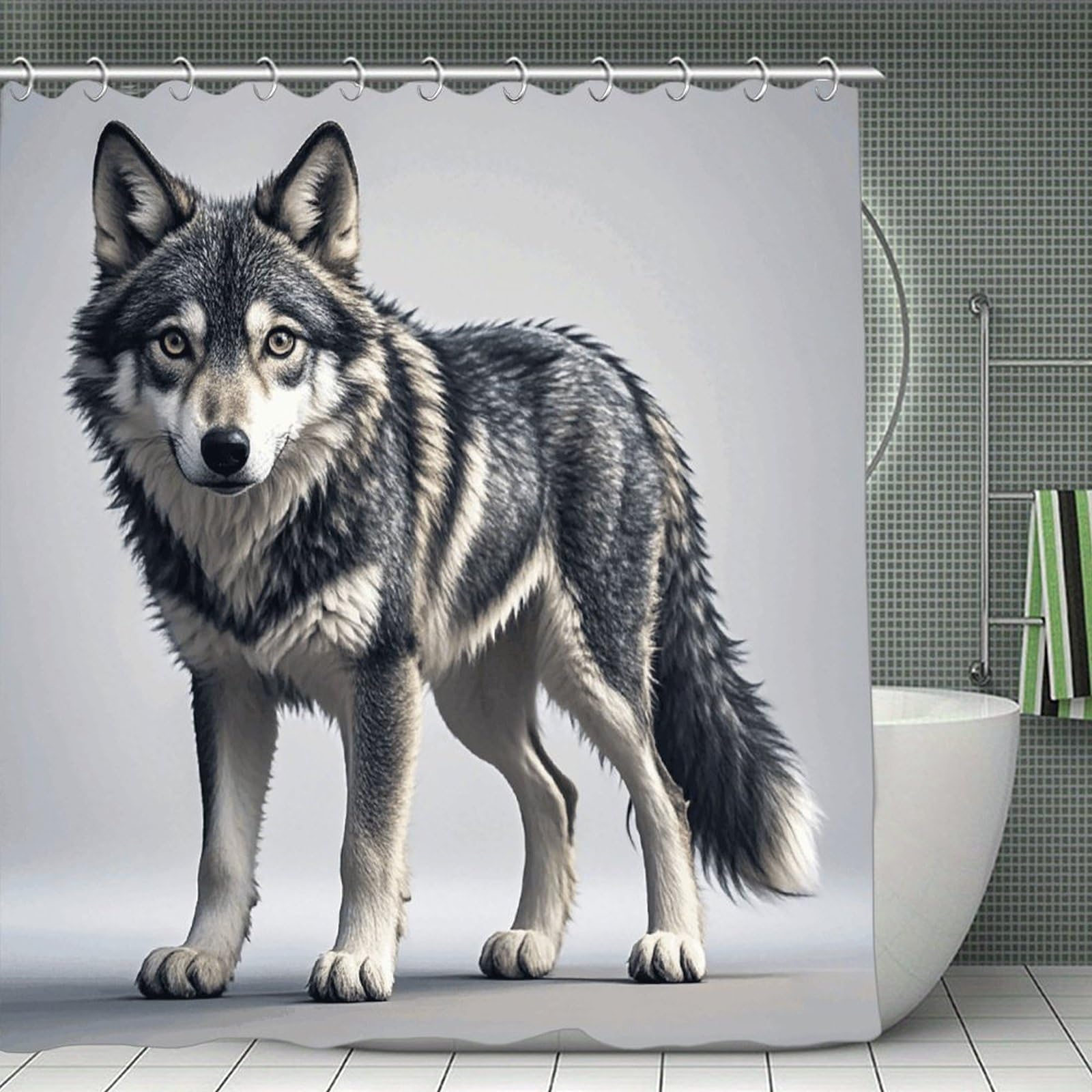 VstaDank Cute Wolf Shower Curtain Waterproof Bathroom Shower Curtain with C Type Hooks Soft Lightweight Shower Curtains Liner Washable Polyester Cloth Shower Liner 71x71 Inch
