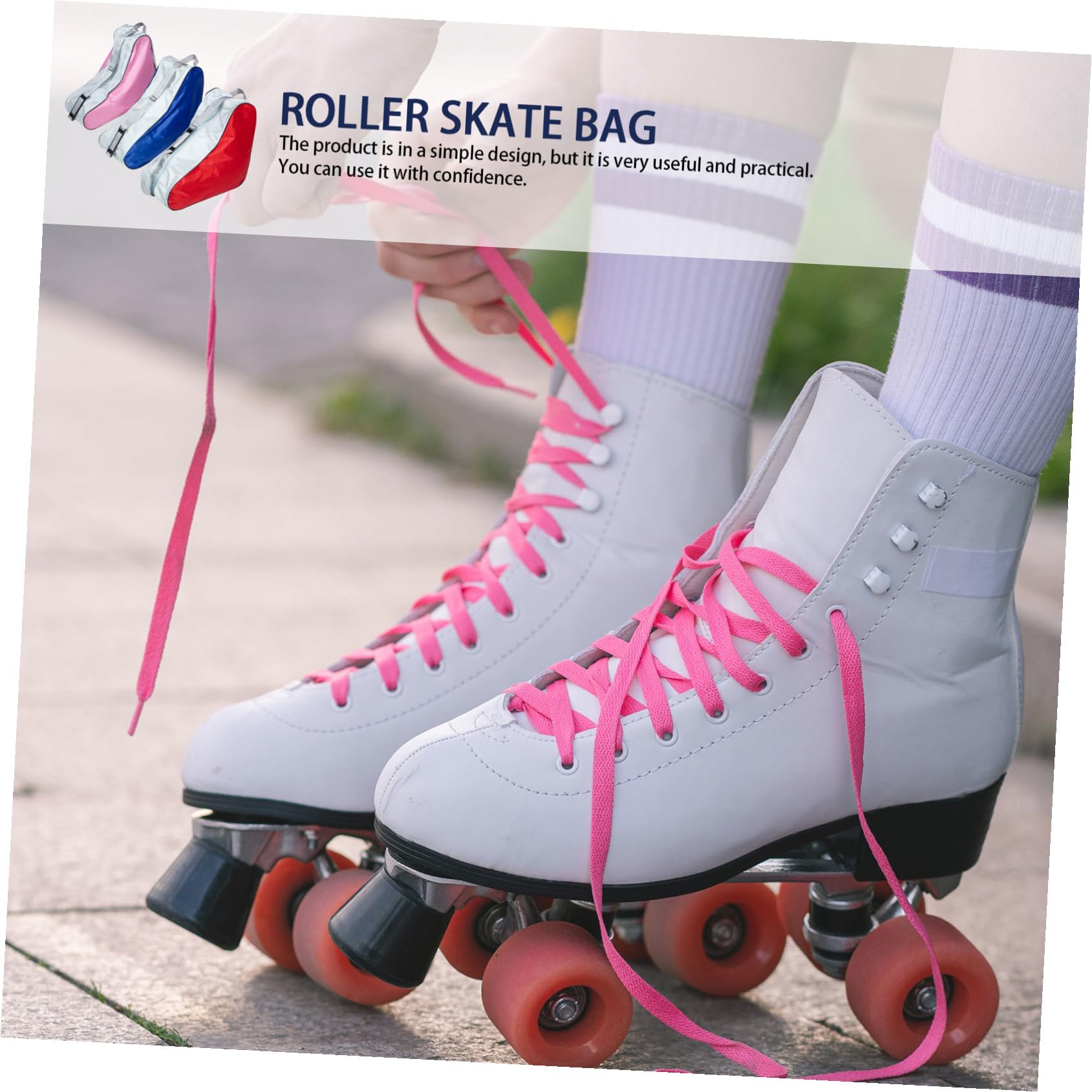 3 pièces Housse de Transport Patins à roulettes et Patins à Glace Pochette de Rangement Portable Grand Format pour Garçon Fille Rouge Bleu Rose