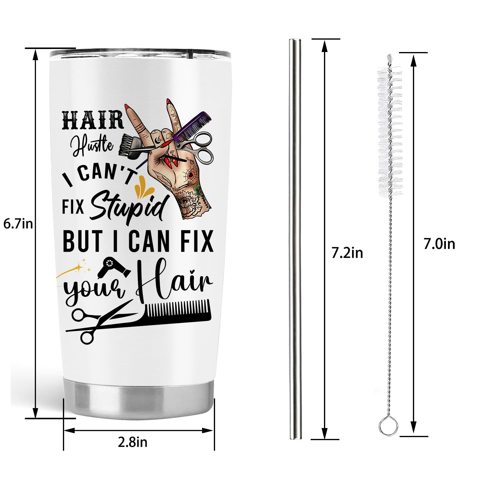 Hair Stylist Gifts: Stainless Steel Tumbler with Lid and Straw Coffee Mug, 20 OZ
