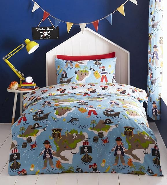 Pirates duvet cover set treasure island boys blue bedding