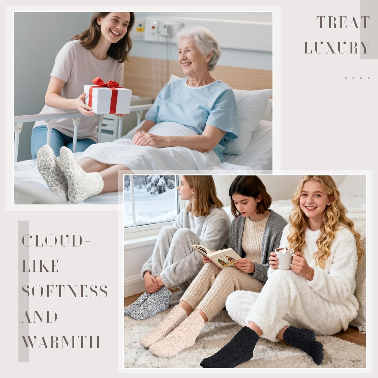 Geyoga 6 Pairs Fuzzy Socks with Grips for Women Non Slip Hospital Cozy Slipper Socks Winter Soft Warm Valentines Gift for Her - Image 7