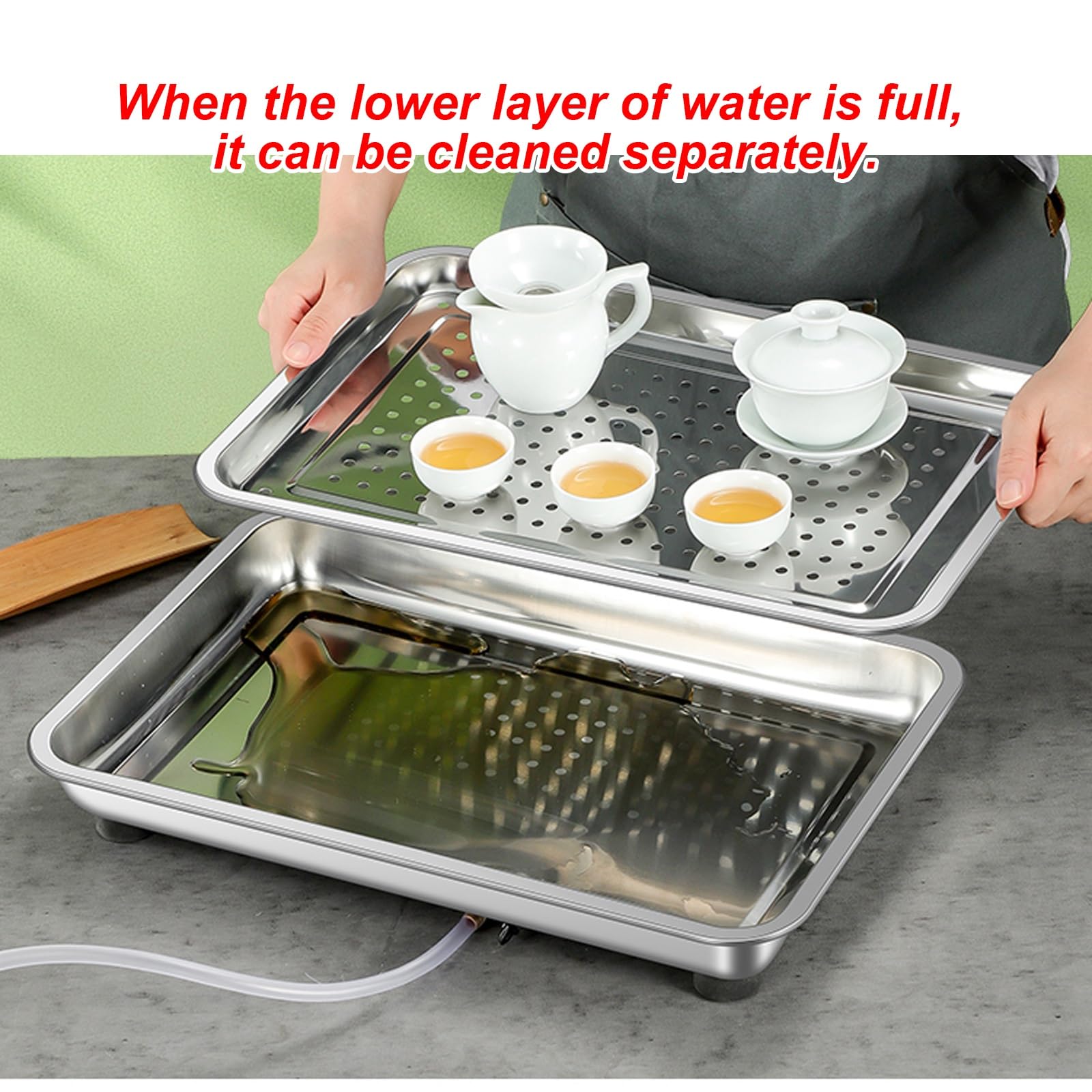 Bandejas de Goteo de Acero Inoxidable 304, Tray de Cocina, con Tubo de Drenaje en La Parte Inferior, Ideal para Comedor y Sala de Estar(40x30CM/16x12IN)