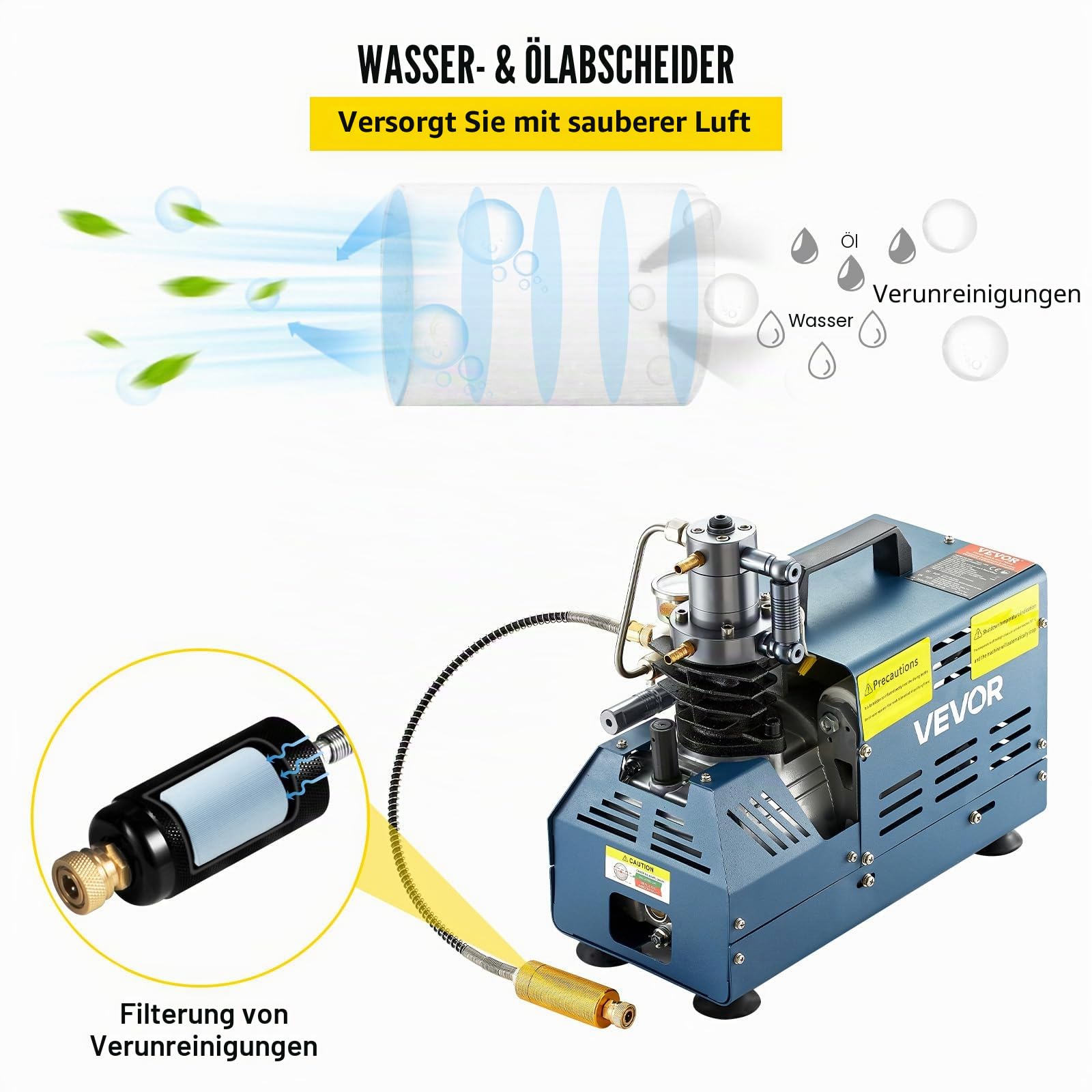 VEVOR Hochdruckkompressor, 300 Bar, Luftgewehrkompressor 1800 W, 220 V, automatischer Druckentlastung, geeignet für Paintball-Luftgewehre, PCP-Gewehre und Tauchflaschen