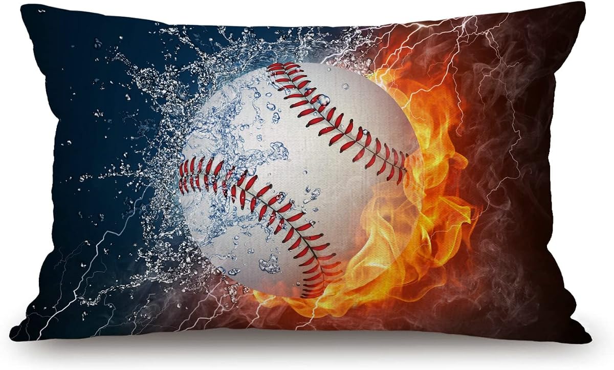 Solekla Farmhouse Decorative Outdoor Throw Pillow Covers for Couch Sofa Bed Baseball Ball in Fire and Water Pillow Cover Modern Decor Pillow Case 12 x 20 Inch