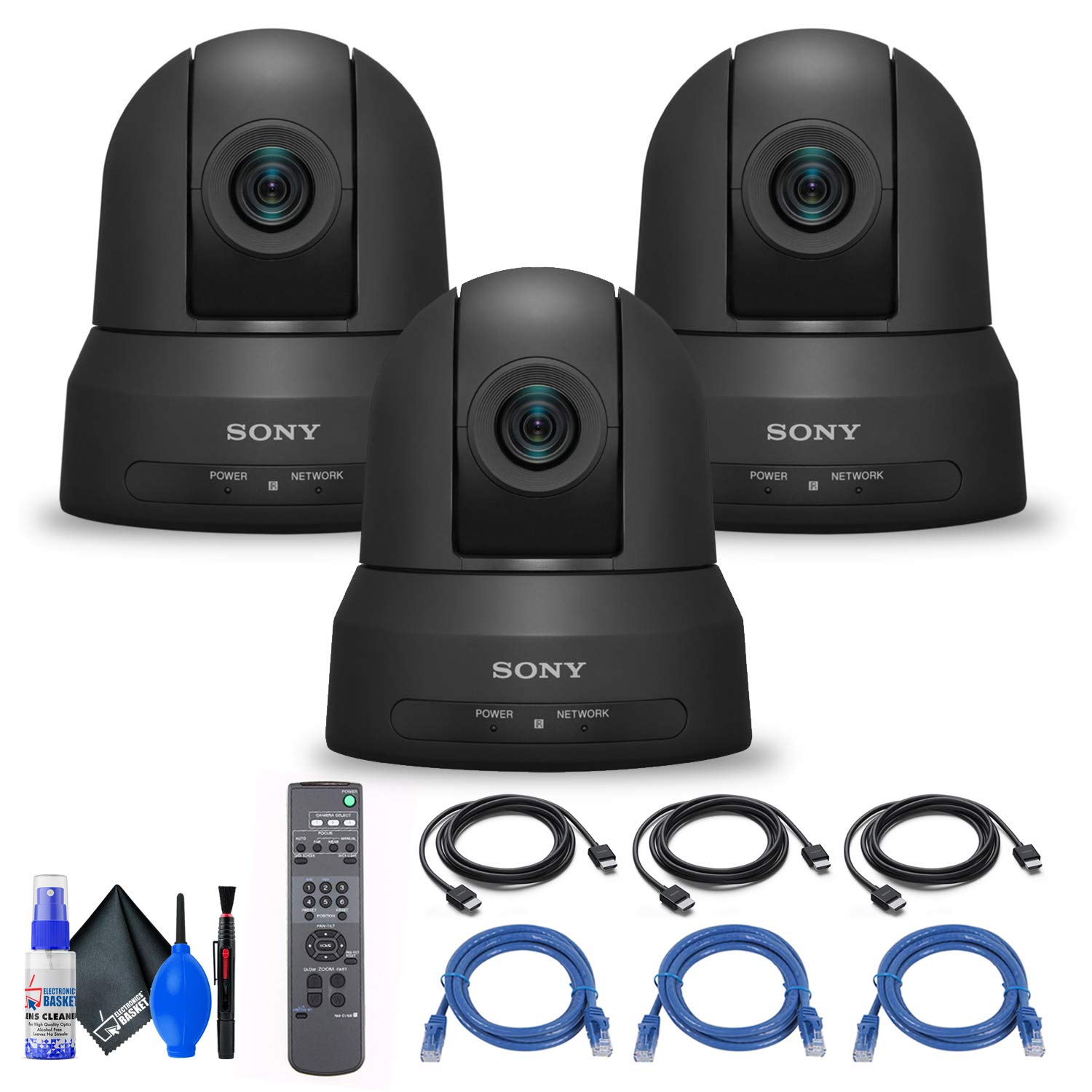 3 x Sony SRG-X400 1080p PTZ Camera with HDMI, IP & 3G-SDI Output (SRGX400) + 3 x Ethernet Cable + Cl
