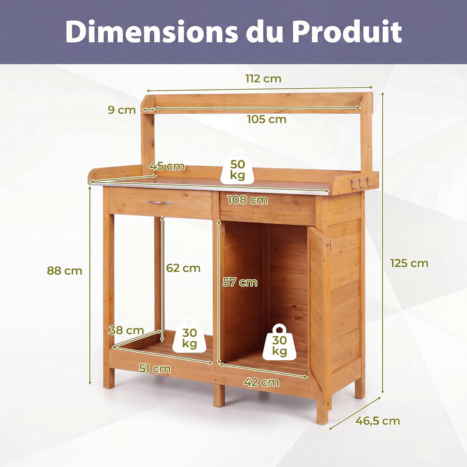 GYMAX Table de Rempotage Extérieur en Bois avec Plateau INOX (Jaune)