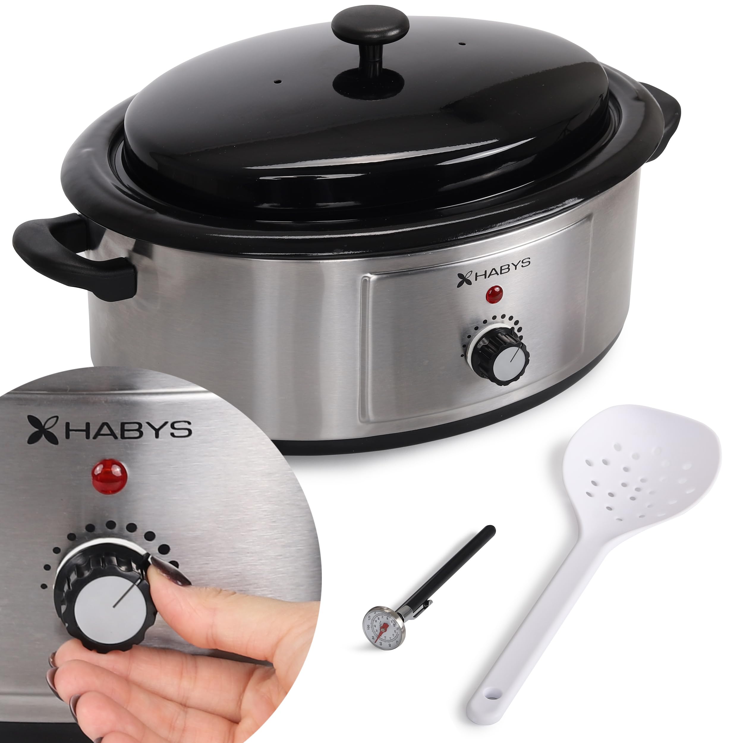 Hot Stone Wärmegerät 6 Liter aus Edelstahl | Temperaturregler für Massage und Therapie, Analog Kontrolle, Thermometer und Schöpfkelle