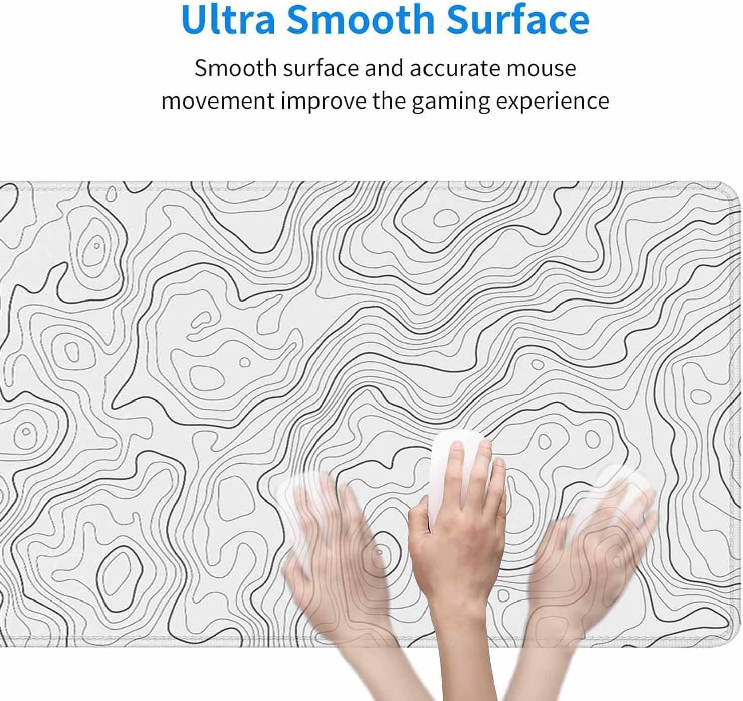 Topographic White Mouse Pad - Extended Contour Mouse Mat for Home and Office, Large Gaming Mousepad Laptop Keyboard Mat with Non-Slip Rubber Base, Stitched Edges (35.40"x15.71") image 5