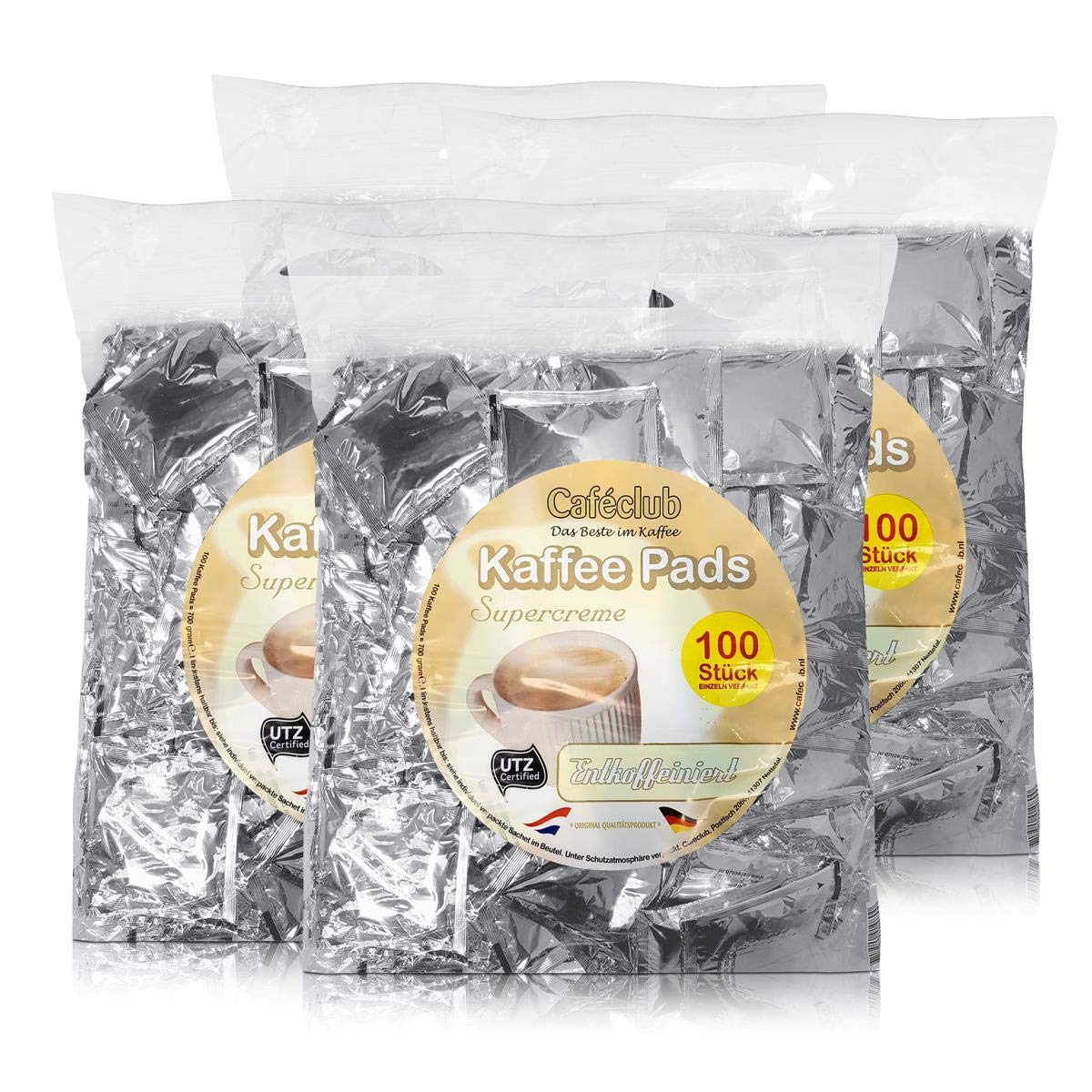 4x Cafeclub Entkoffeiniert Kaffeepads Megabeutel je 100 stk. einzeln verpackt
