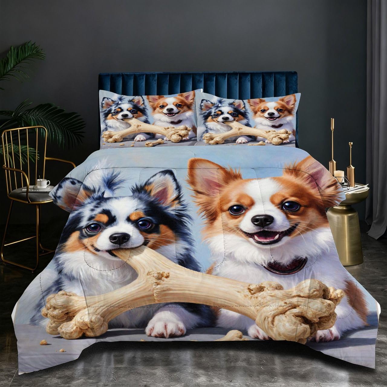 Parure de Couette 220x240 cm Chien Remplissage Coton Confort Lit O100