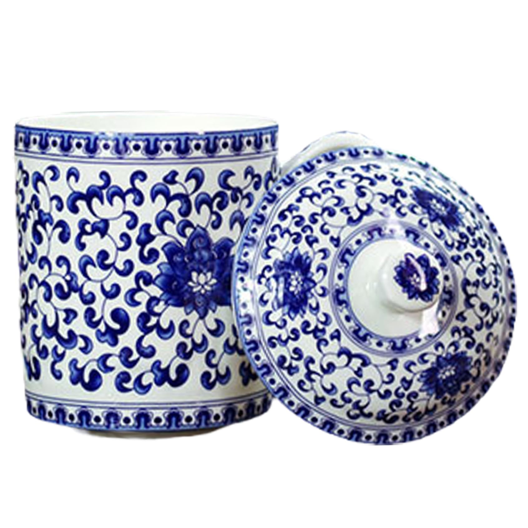 Tazza in Ceramica con Coperchio, Tazze da tè Cinesi, Tazza da tè Elegante in Ceramica Blu e Bianca di capacità da 500 ml con Coperchio e Manico per Ufficio Domestico a Foglie sfuse