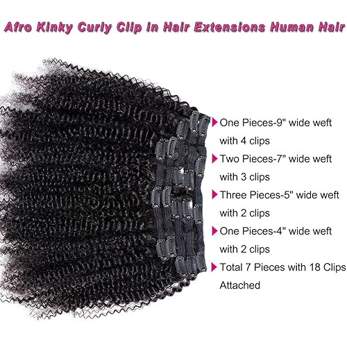 Miniatura 4 de Afro Kinky Curly Clip in Hair Extensions Real Human Hair for Black Women Brazilian Kinky Curly Human Hair Clip in Extensions 7Pcs with 18Clips