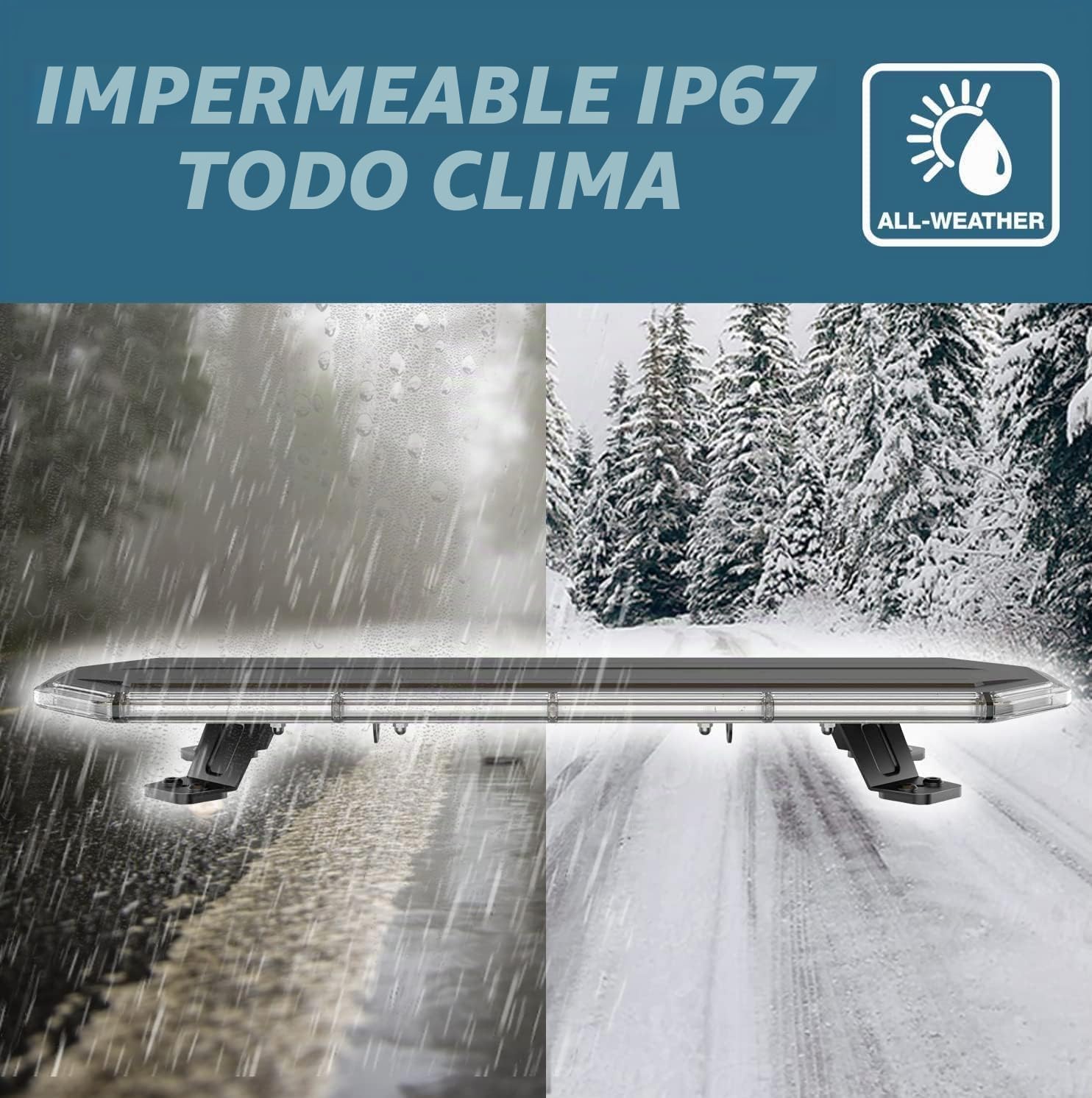 Ryme Automotive Puente de Iluminación con Mando a Distancia - 204 Leds HOMOLOGADO R65 Azul 1.220 mm. Emergencia Homologado Advertencia 10-30 V - 106W - 13 Funciones Slim Aero Techo Vehículo IP67