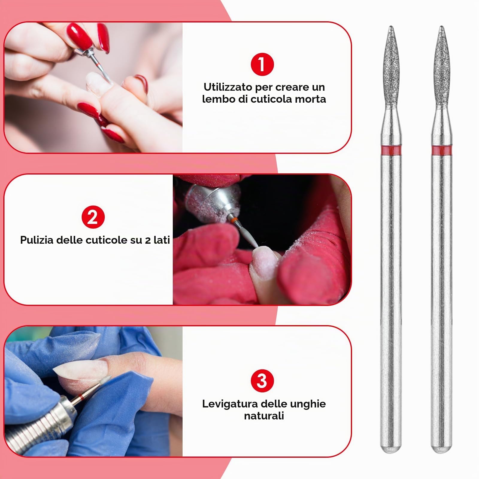 Sibba Set di Punte Trapano Cuticole con Fiamma Acciaio Inossidabile con Custodia Manicure Pedicure Diamantato Lucidatura Teste Macinazione Strumenti Metallo Professionale Rimozione Metallo Duro Unghie