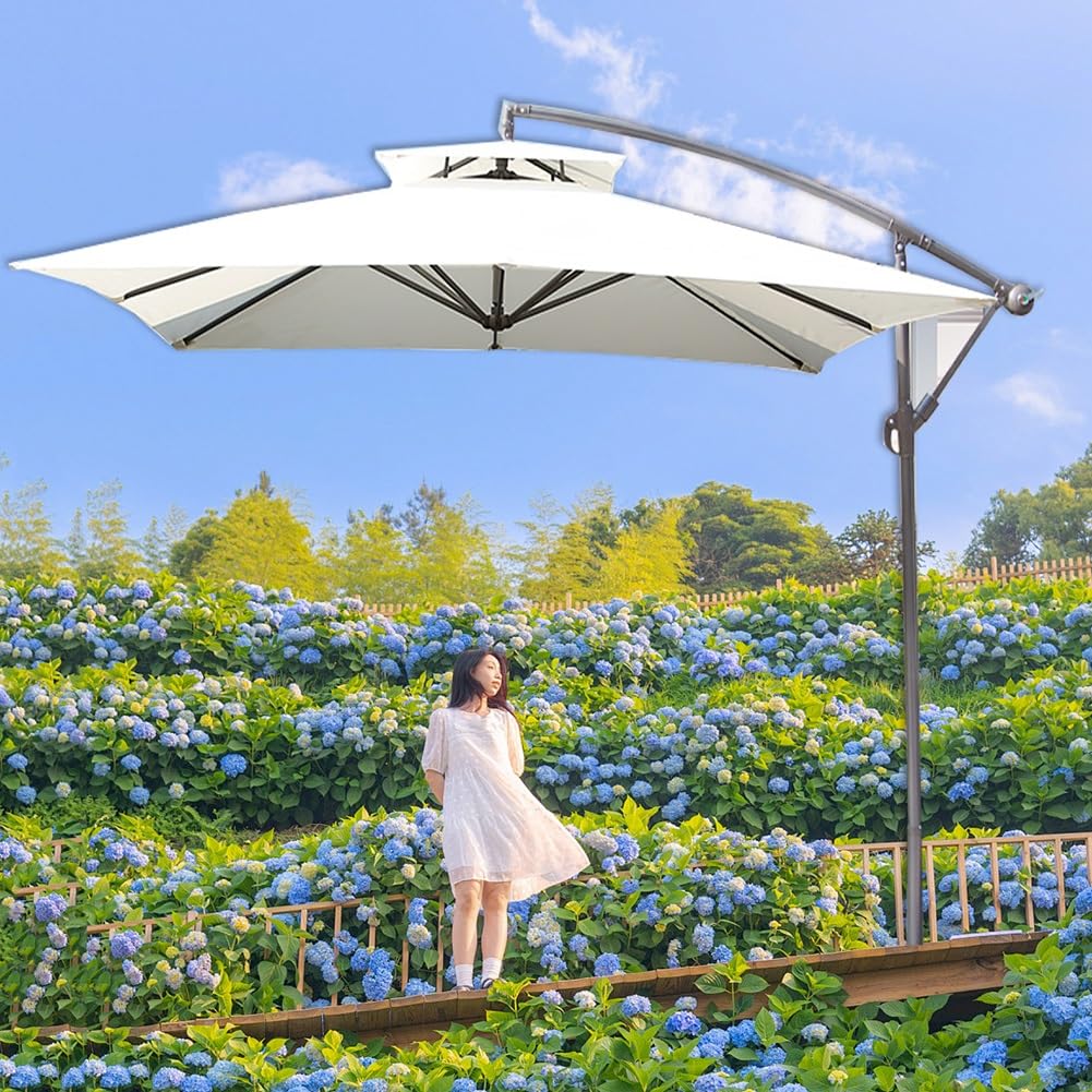 Parasol Ogrodowy z Wysięgnikiem 250 Cm, Anty-UV, Wodoodporny, na Podwórko, Przy Basenie, na Trawnik i do Ogrodu
