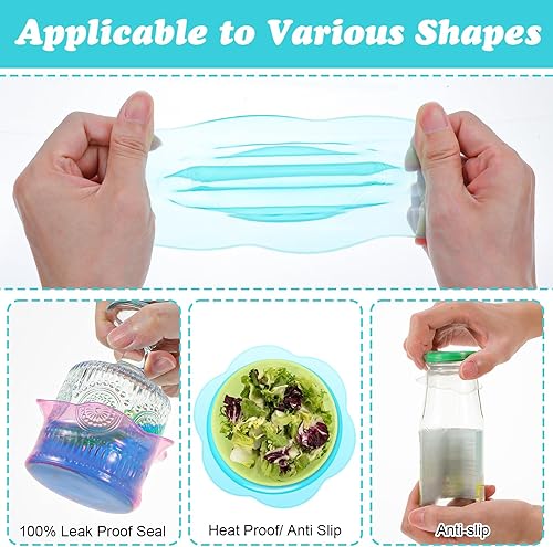 Miniatura 5 de Tapas elásticas de silicona para almacenamiento de alimentos, 3 piezas, fundas elásticas reutilizables para tazones de latas, tarros redondos y