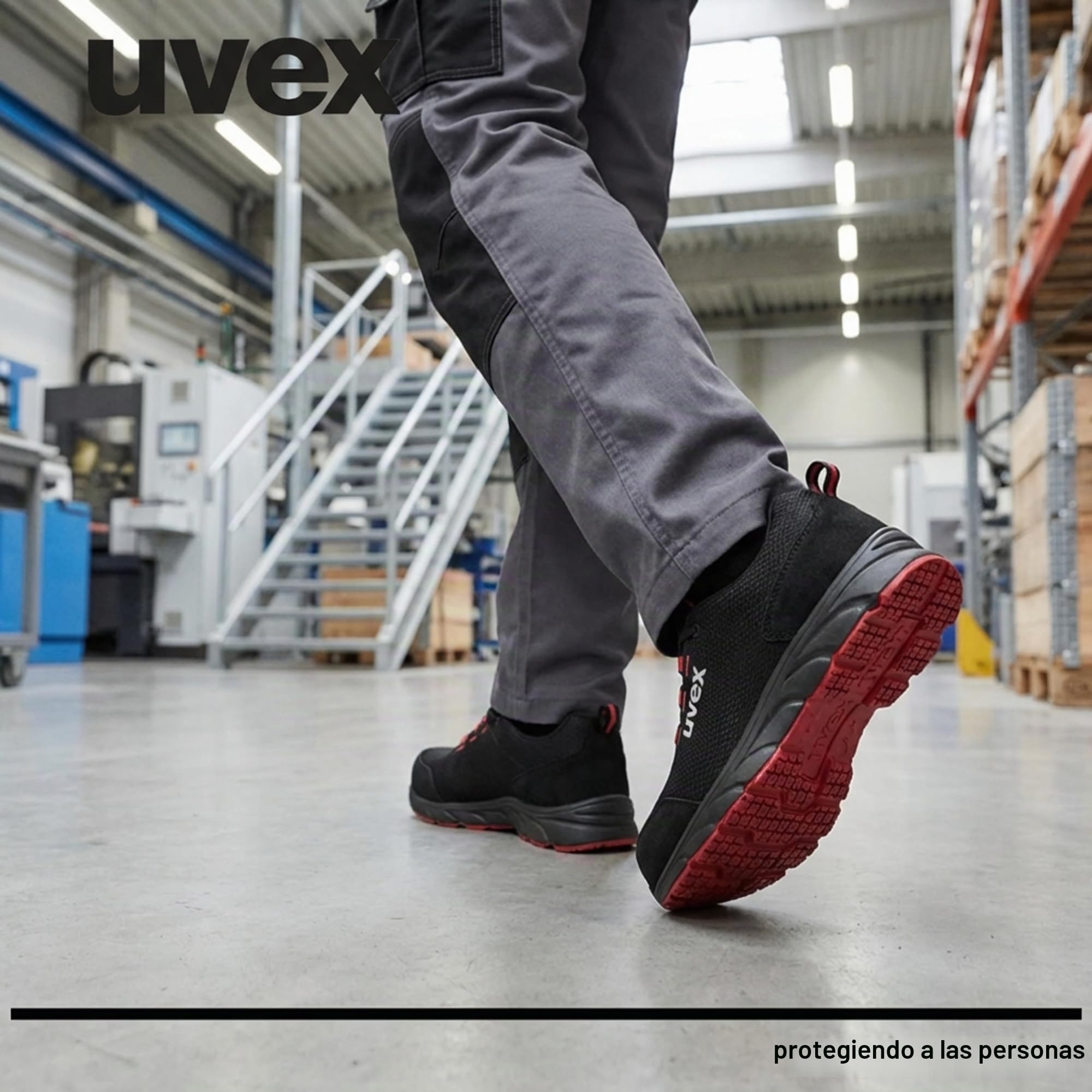 Uvex 1 zapato de seguridad Dynam-x S1 PL – sin metal, especialmente ligero y transpirable – para hombre y mujer – antideslizante – negro/rojo – ancho 11