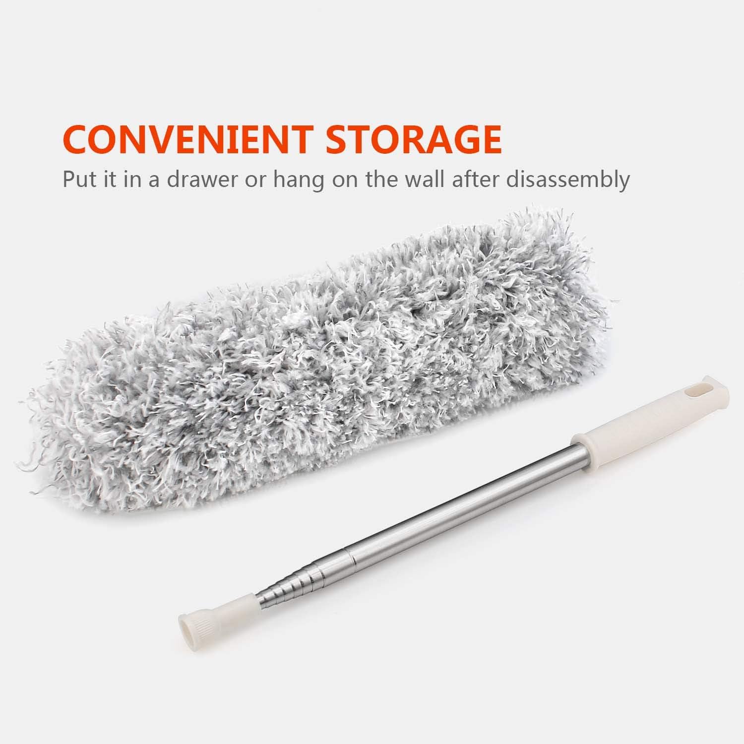 Microfiber Duster with Extension Pole 30 to 100'', Reusable,Extendable Duster with Stainless Steel Pole for Cleaning Ceiling Fan, High Ceiling, Furniture & Cars
