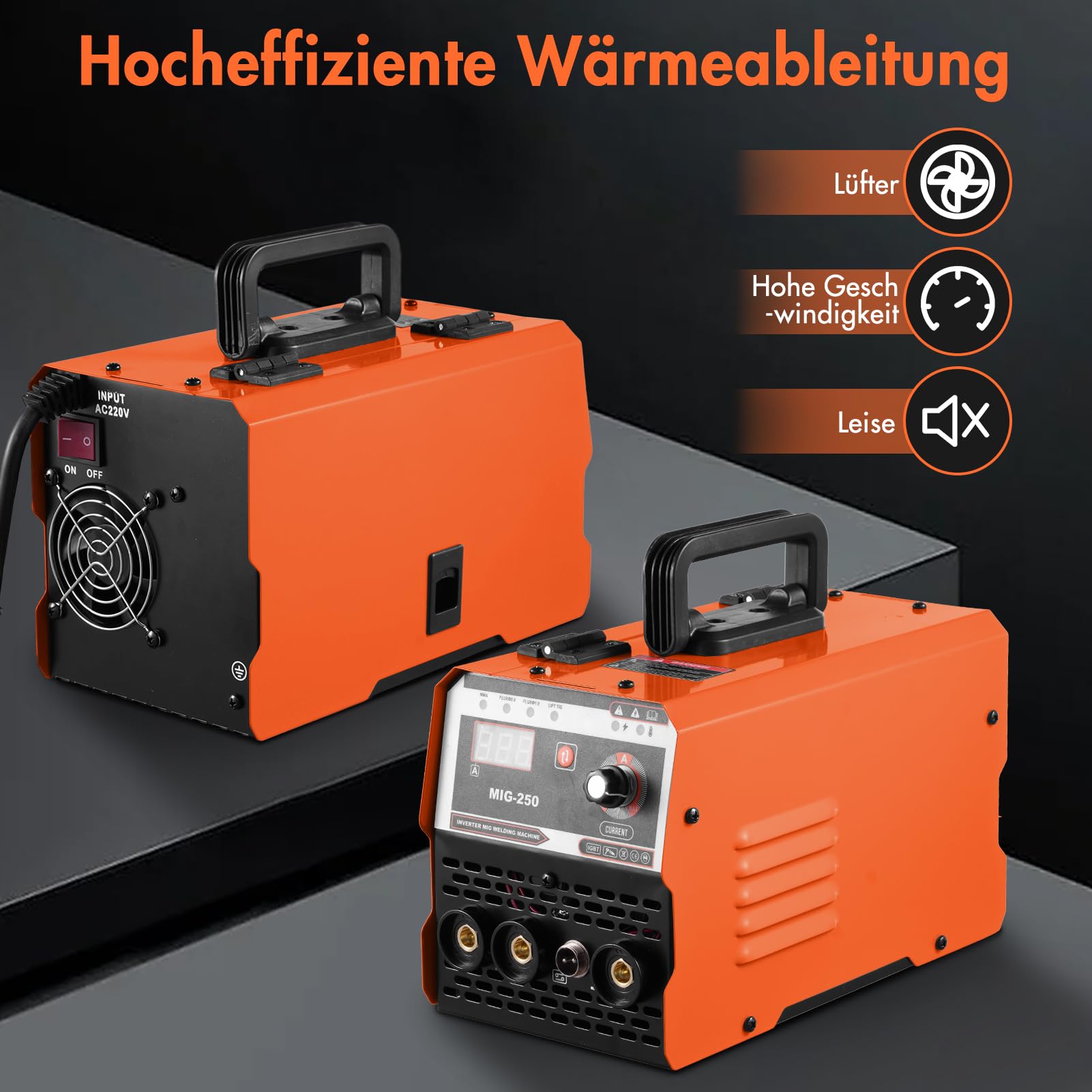 3-In-1 Fülldraht Schweißgerät MIG Schweißgerät mit ARC/Flux MIG/MMA Lift WIG, Fülldrahtschweißen 0,8 mm&1 mm, mit Synergischem Drahtvorschub, IGBT Inverter Schweissgerät LED-Anzeige
