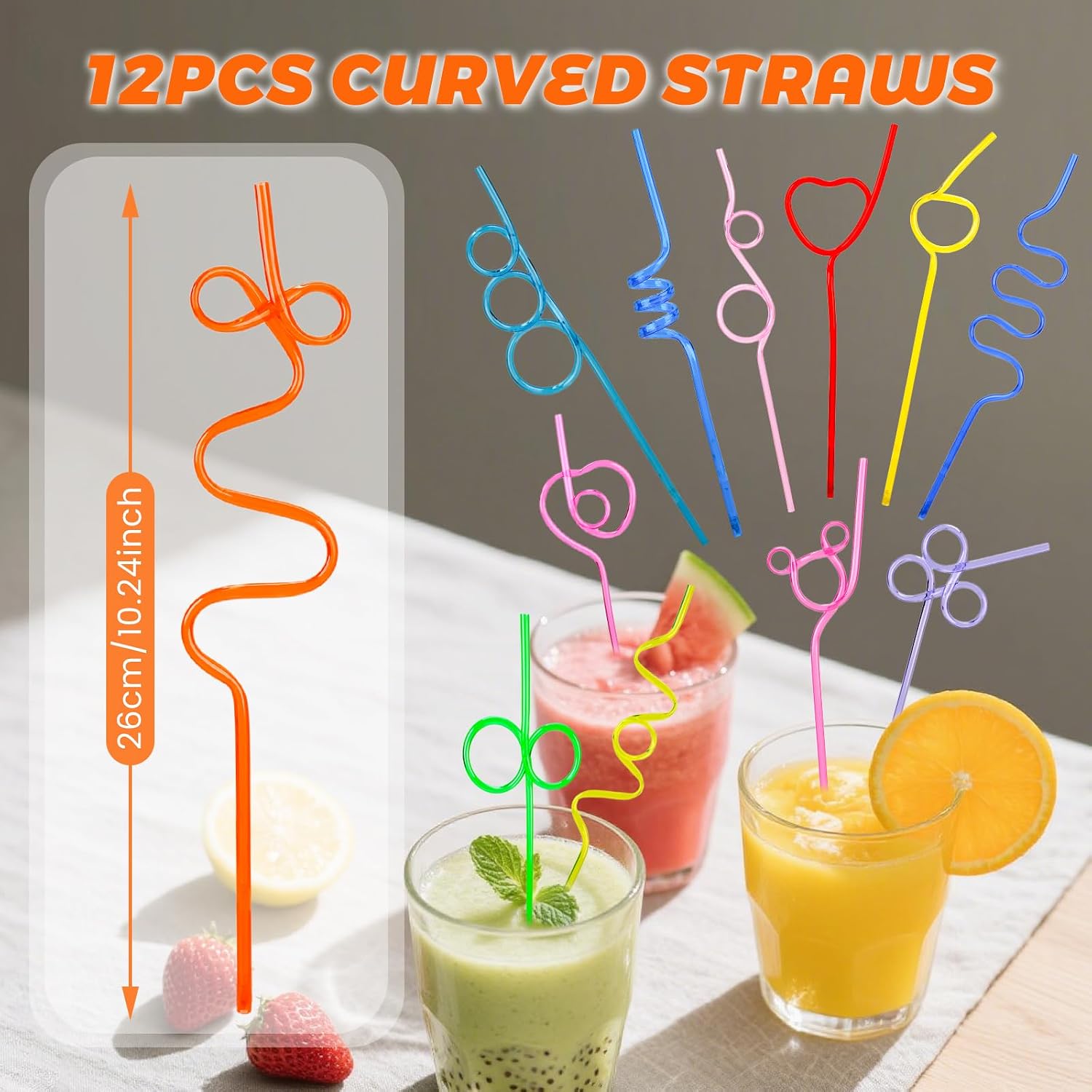ALICEEGG Pack of 12 Colorful Plastic Curly Reusable Straws for Milk, Juice, Cocktails, Decorations image 2