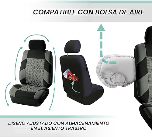 Miniatura 5 de FH Group FB071GRAY115 Travel Master - Juego de fundas de asiento universales grises para automóviles vehículos todoterreno y camionetas compatible