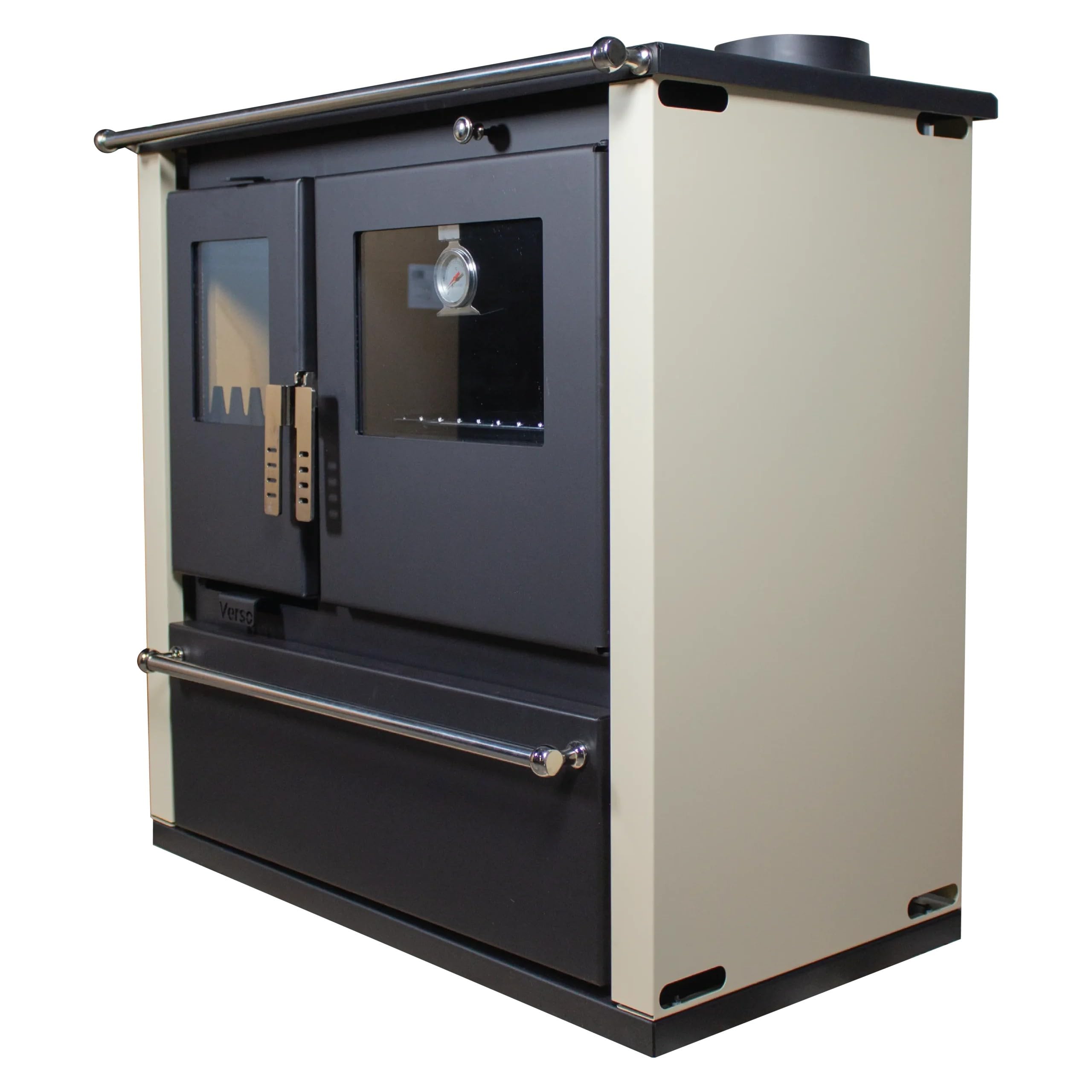 VERSO LTD Poêle de cuisine à bois, Ivoire, 7,7 kW, Chauffe jusqu'à 120 m², 82,2% efficacité, Poêle à bois, Métal, Freestanding, Assemblage requis, 830 x 500 x 860 mm, 26265.28 BTU/hour