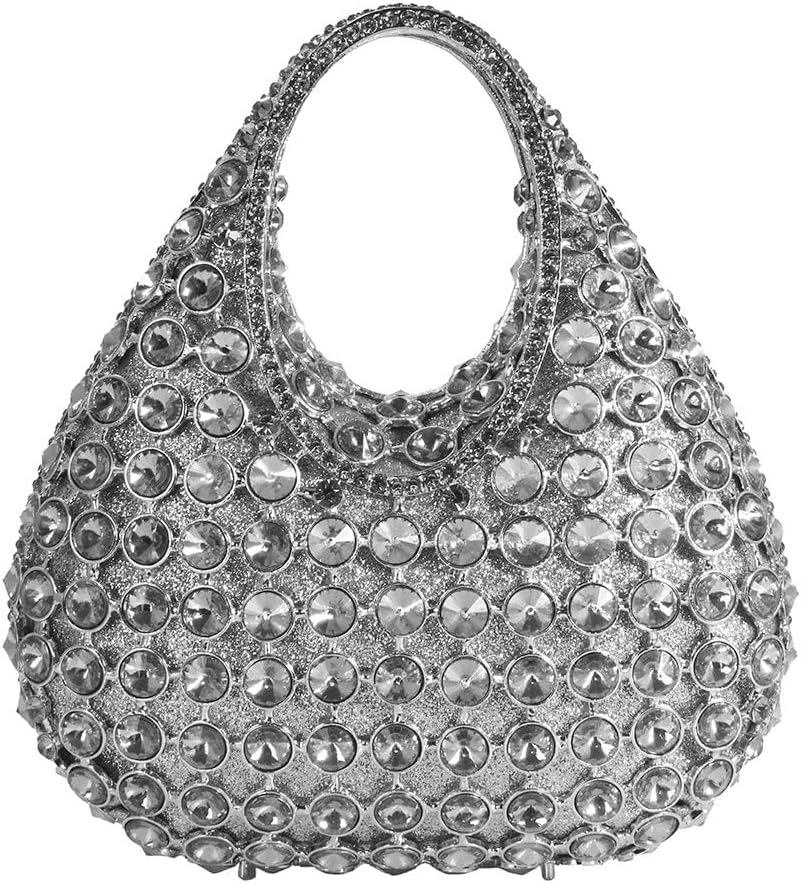 Women's Sparkly Evening Bag Glitter Rhinestone Clutch Purse Top Handle Bag with Chain for Party Wedding