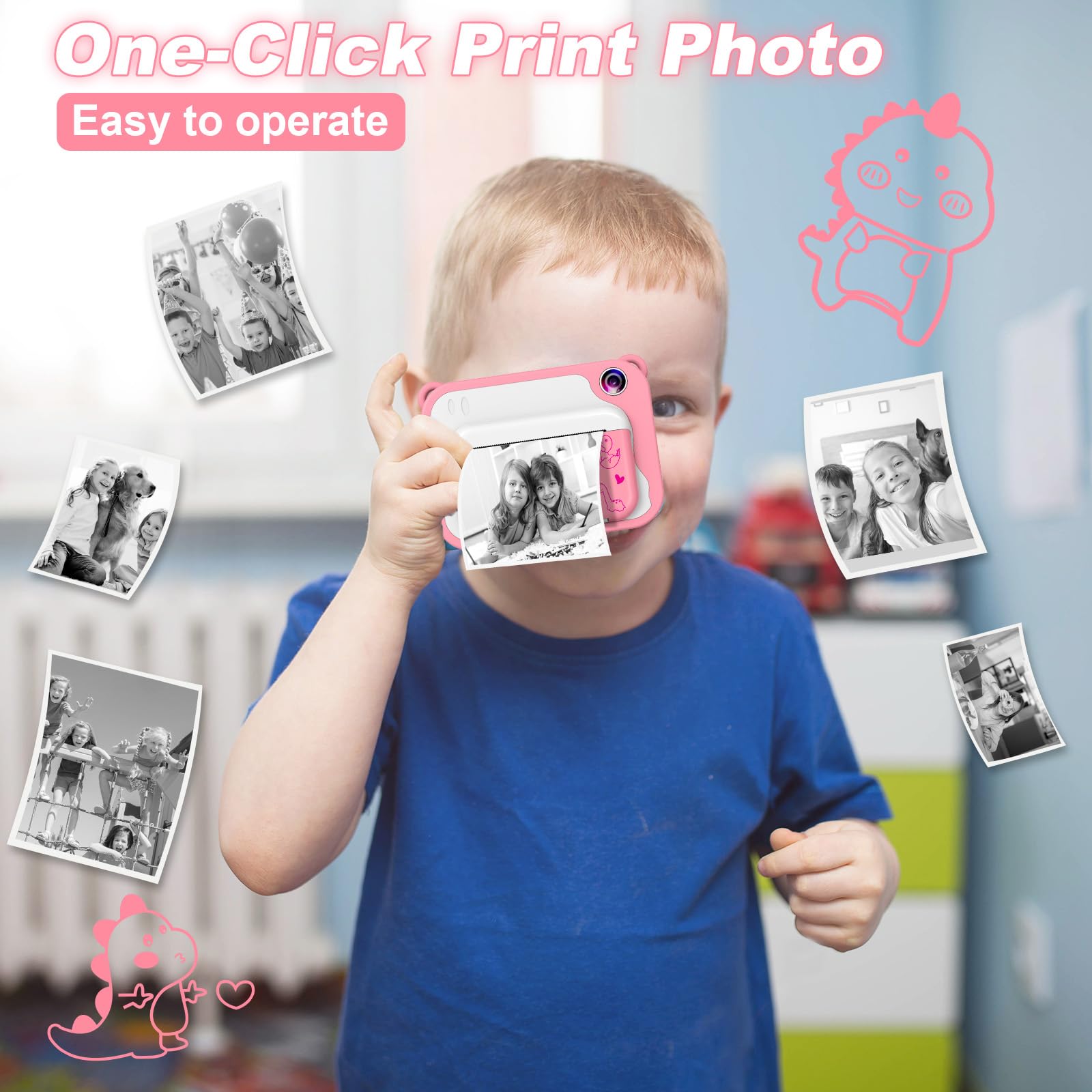 thumbnail image 2 of Instant Print Camera For Kids, 1080P HD Selfie Digital Camera For Boys Girls, Portable Kids Creative Print Camera Video Camera With 2.4 Inch Screen, 32GB TF Card, Colouring Pens, Printing Paper 2 of 9