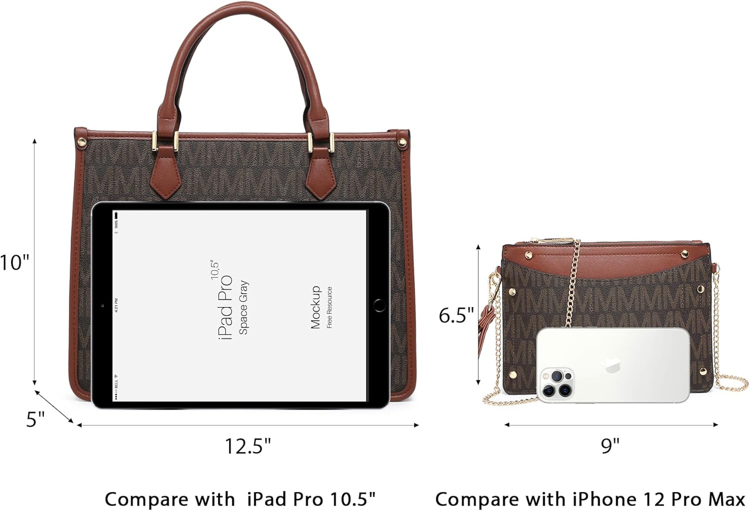 MKP Tote Bag for Women Medium Signature Monogram Satchel Handbags Purses Top Handle Shoulder Bags Wristlet Wallet Set 2pcs - Image 5