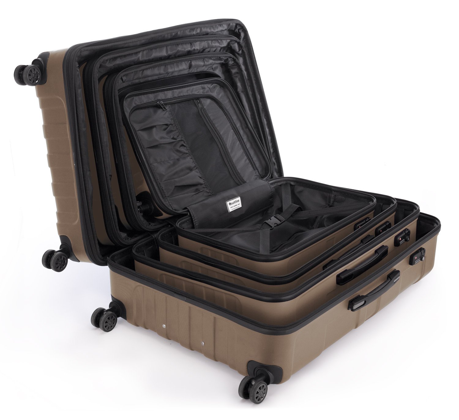 Suitline – 4er Set aus Handgepäck, mittelgroßer Koffer, großer Hartschalen-Koffer, übergroßer Reisekoffer Trolley Rollkoffer, TSA, 100% ABS Matt