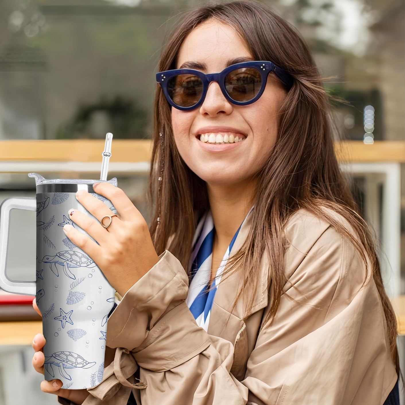 40oz Sea Turtle Tumbler with Handle and Straw, Ocean Turtle Stainless Steel Insulated Cup with Lid and Straw, Travel Coffee Mug Water Bottle, Birthday Mothers Day Gifts for Women Men Animal Lovers - Image 7