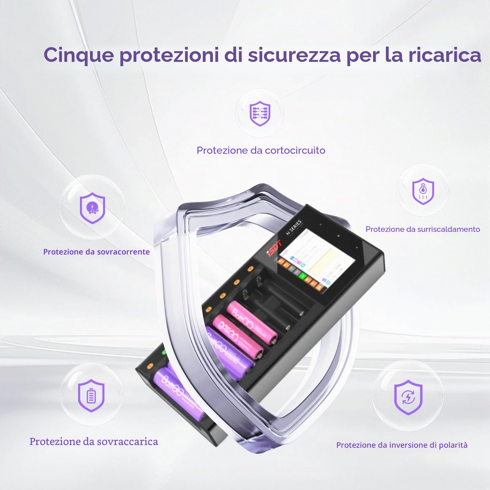 ISDT N8, caricabatterie veloce a 8 slot con display LCD, uscita di tipo C QC3.0, caricabatterie ricaricabile per AA AAA Li-lon LiHv Ni-MH Ni-Cd LiFePO4