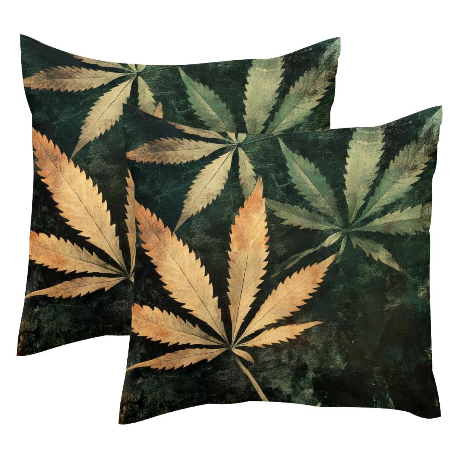 Housse de coussin en velours 50x50 cm lot de 2 avec motifs de feuilles pour decoration salon