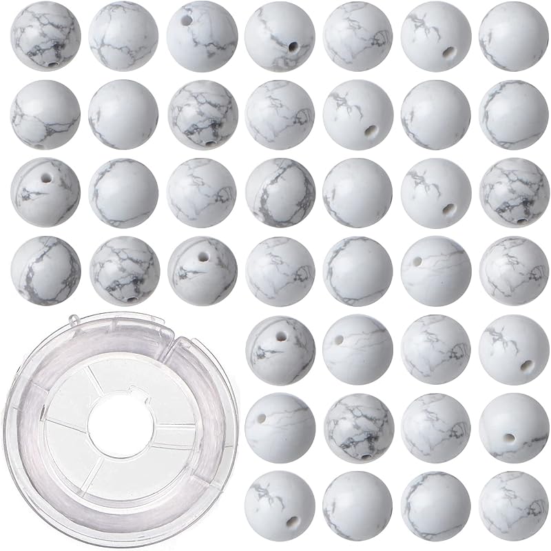 8mm 100pcs Natural White Howlite Gemstone Round Loose Beads for Jewelry Making with Crystal Stretch Cord