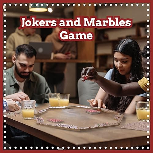 Miniatura 5 de Extguds Marbles and Jokers - Juego de mesa de madera maciza real pino para 2-8 jugadores 8 tableros de juego 8 colores 40 canicas 4 cajas de cartas