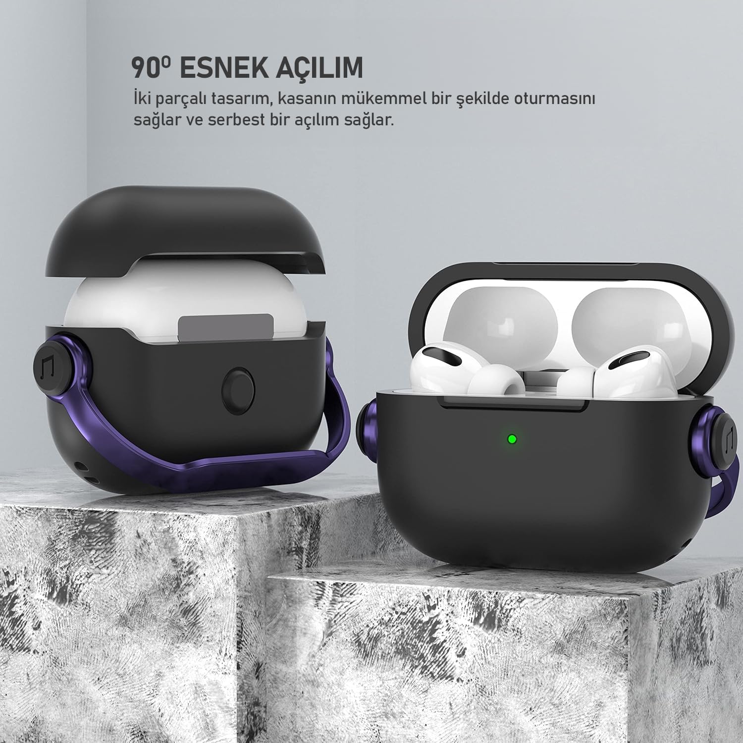 BUFF LABS Airpods Pro 3. Nesil ile Uyumlu DjPods Sert Malzemeli Kilitli Kapak Askı Aparatlı Kılıf (Siyah-Siyah)