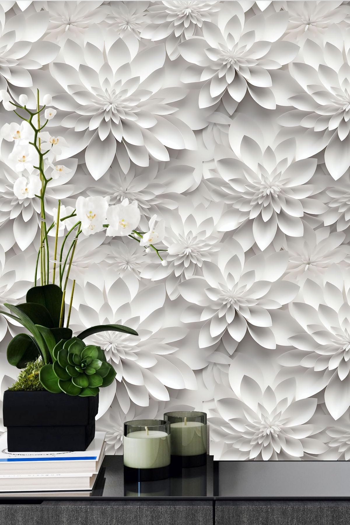 3D Wallpaper Stick and Peel Floral Contact Paper Imitation 3D Embossed Lotus Flower Wallpaper Removable Renter Friendly Wallpaper for Bedroom Living Room Backsplash 17.7in x 9.8ft