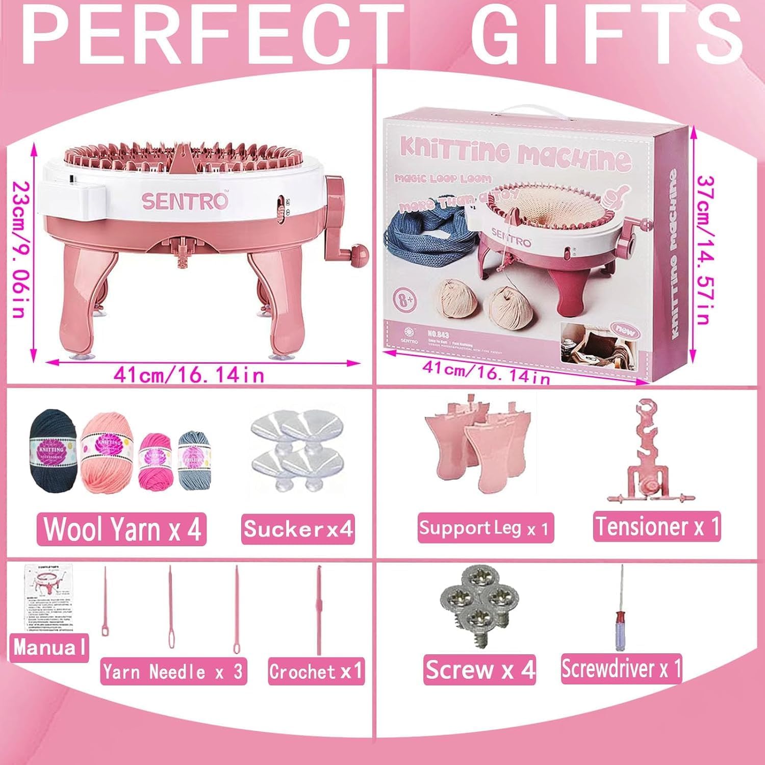 SPRYNT SENTRO Knitting Machine 48 Needles with Row Counter, Crochet Knitting Loom Machine for Beginners Circular Double Knit Loom Crochet Knitting Machine Kit for Hat Socks