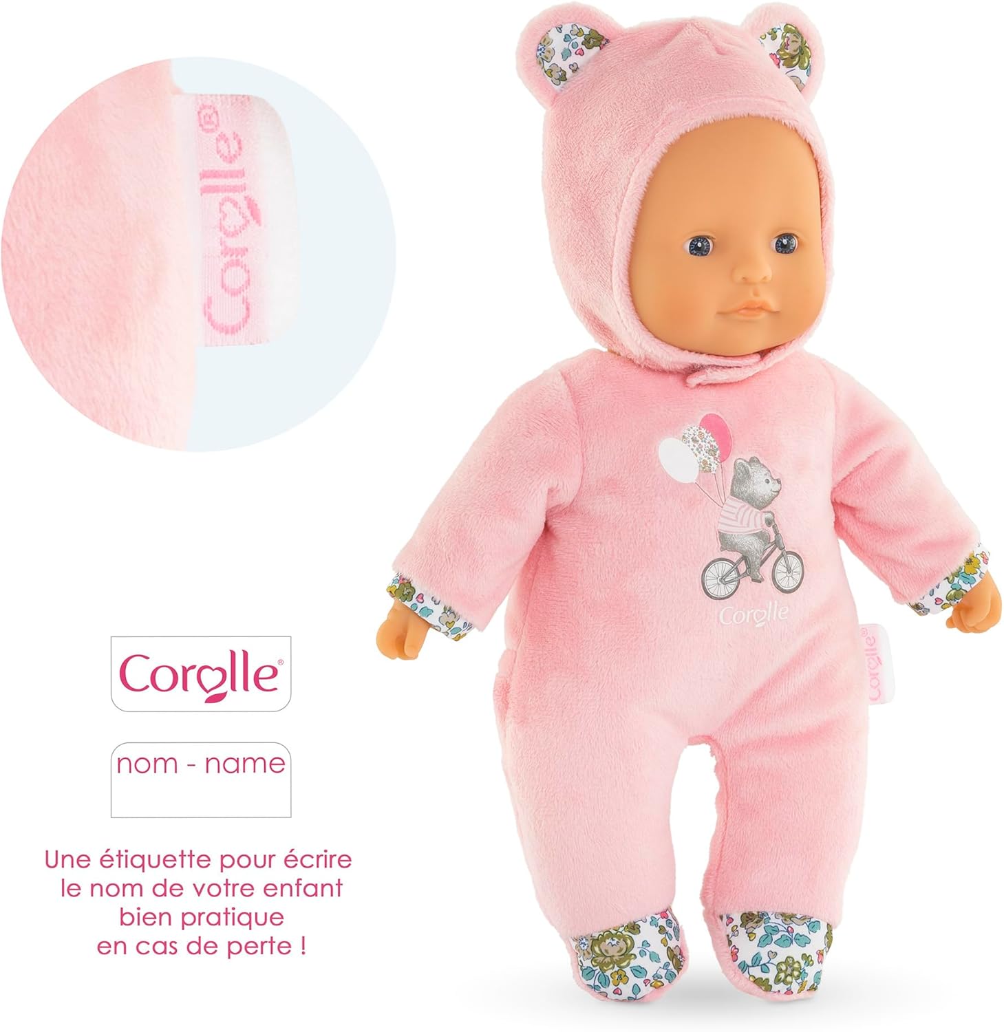 Corolle Sweet Heart Pink Bear Baby Doll, 12-Inch Soft Plush Comfort Toy for Babies, Suitable from 9 Months