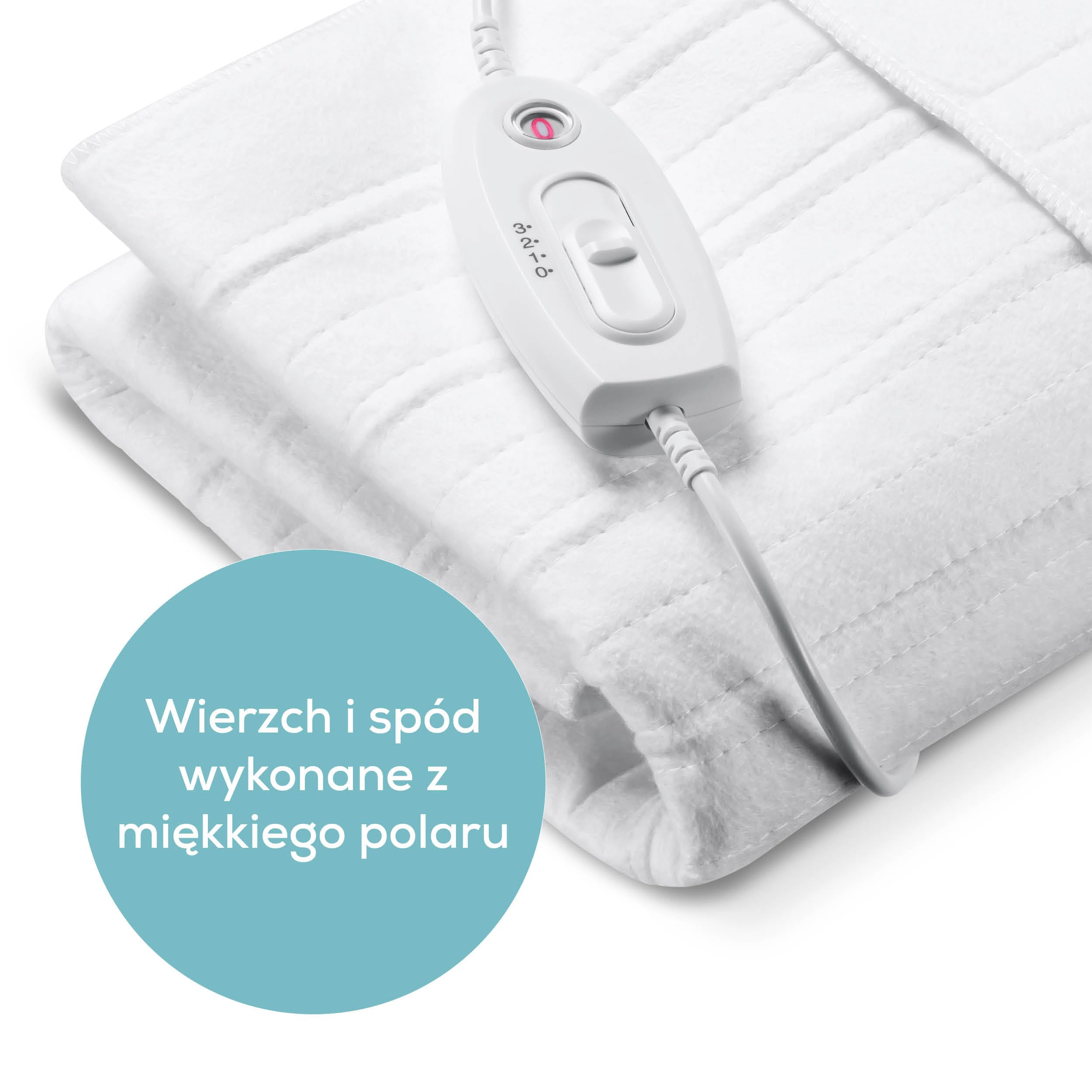 Beurer Sanitas SWB 21 Nakładka Elektryczna na Łóżko z Miękkiego Polaru, z Praktycznymi Paskami Mocującymi, 3 Ustawieniami Temperatury, Nadająca się do Prania w Pralce, 150 x 80 cm