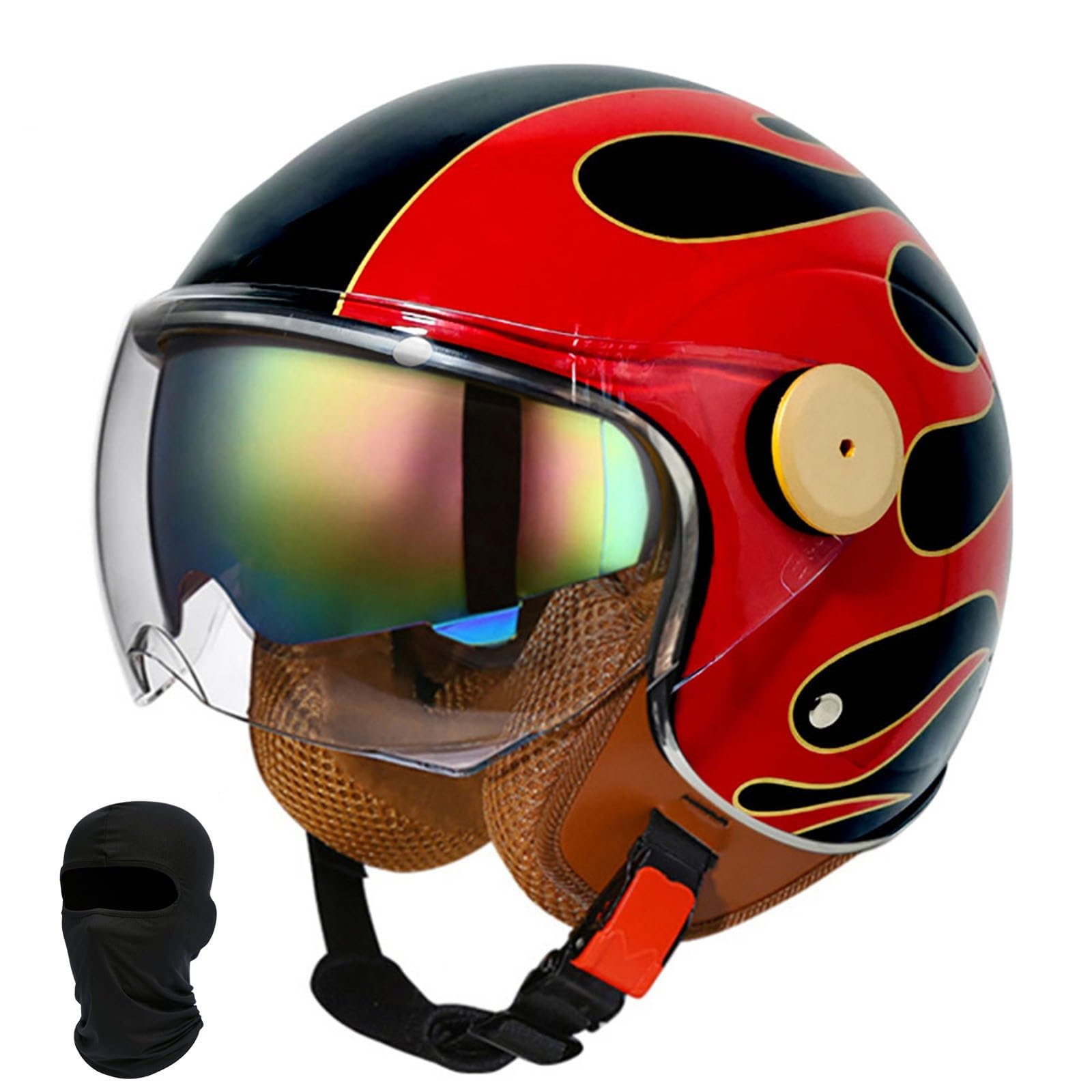 3/4 Cara Abierta Casco de Moto, Vendimia Scooter Motocicleta Jet Medio Casco, con Gafas Dobles Forro Cómodo Orejeras, Dot/ECE Certificado, para Adulto Hombres Mujeres