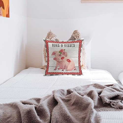 Miniatura 5 de Valentines Day Pig Hugs  Kisses Decorative Throw Pillow Covers 16x16 Farmhouse Square Accent Valentine Pillow Cushion Cover Case for Sofa Bedroom